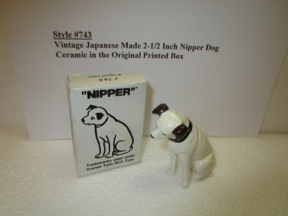 A Vintage Ceramic 2-1/2" Nipper Victor Edison Dog in its original printed box ~Figurine Style #743F-PB