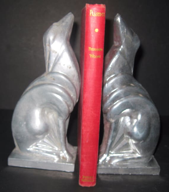 Vintage Frankart Greyhound Russian Wolfhound Borzoi 8" Metal Bookends ~ Art Deco Sanded Unfinished Aluminum by the Pair or as a SINGLE - USA