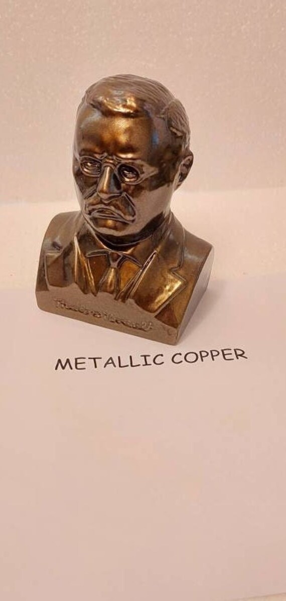 Vintage President Theodore Teddy Roosevelt Bust 5" Tall Paperweight in aluminum metal + different finishes available - Made in the USA