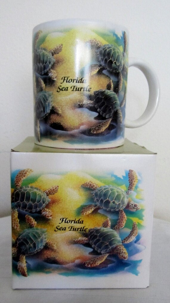 Vintage Florida Sea Turtle Ceramic Mug or Pencil Holder- Style #4097