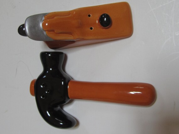 A Vintage Ceramic Hammer and Shaving Plane Salt and Pepper Shakers ~ Style #371