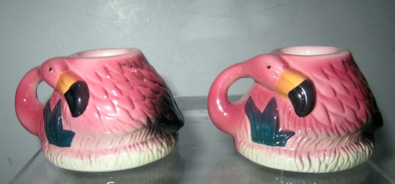 A  Vintage Pair, 2 pieces, of Flamingo Candlestick holders ~ Ceramic - Style #311