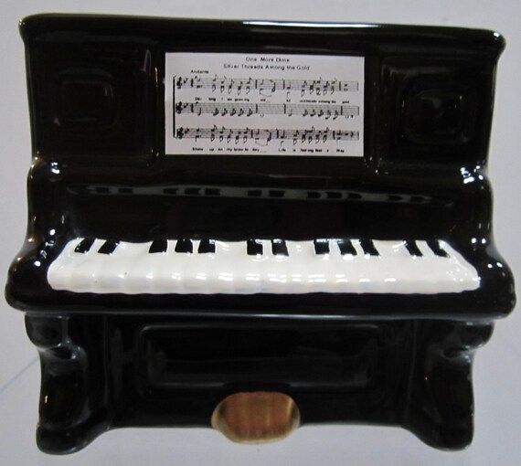 A Vintage Black Ceramic Upright Piano Coin Bank - Made in the 1980'S - 3-1/2" Tall - Style #815