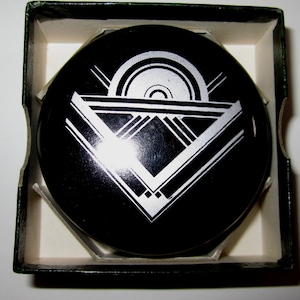 Vintage Bakelite Pill Box  A Silver ART Deco Design by Sarsaparilla Deco Design in Black