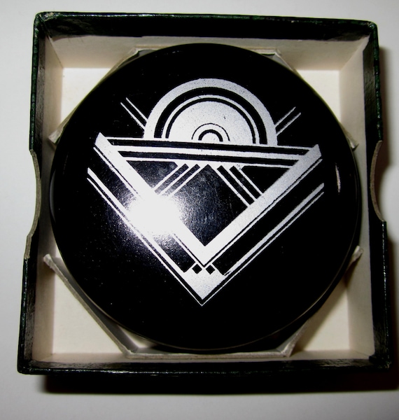 Vintage Bakelite Pill Box  A Silver ART Deco Design by Sarsaparilla Deco Design in Black