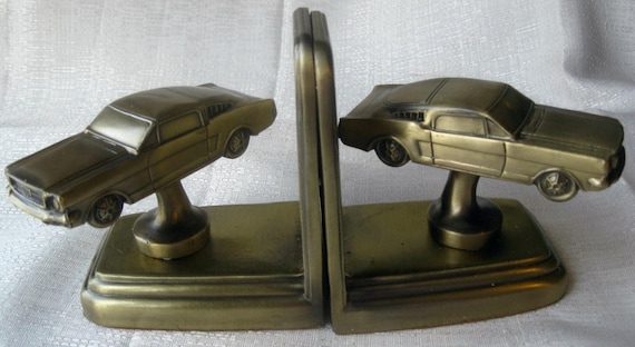 Vintage 1964-1/2 Vintage Ford Mustang auto car brass bookends a pair all metal USA