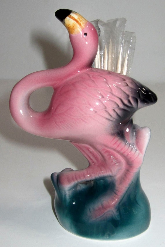 A Vintage Ceramic 3-1/4 inch tall Flamingo Toothpick or Pen Holder or Very Small Vase - Style #313