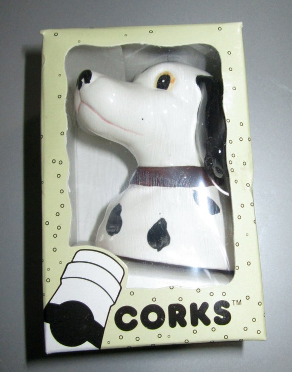 A Vintage Dalmatian Dog Head Champagne ~ Wine or Soda Cork Stopper - Style #5059