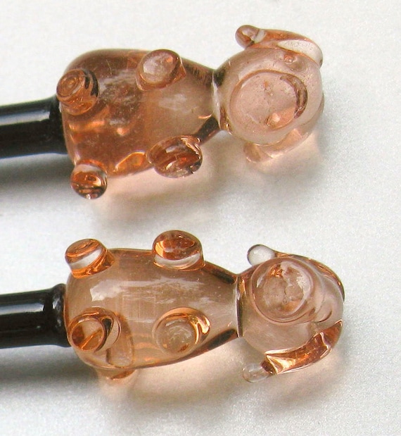 A Vintage 4 pcs pig hog oink crystal glass swizzle sticks stix set of 4 cocktail drink stirrers
