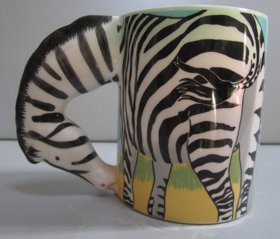 A Large Vintage Zebra Ceramic 13 ounce Coffee or Tea  Mug  -