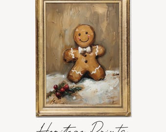 Vintage Gingerbread Man Art Print, Rustic Christmas Kitchen Decor (Digital Download)
