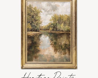 Vintage River Painting | Countryside Landscape Print | Living Room Decor | Printable Wall Art