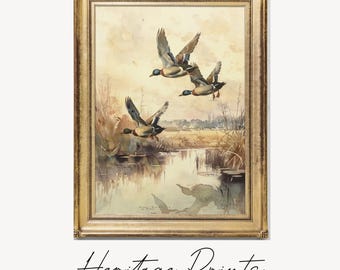 Vintage Mallard Ducks Print: Flying Ducks Wall Art (Digital Download)