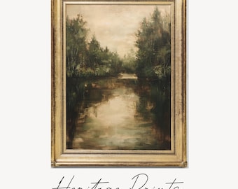 Vintage River Painting | Countryside Landscape Print | Living Room Decor | Printable Wall Art