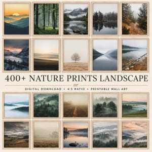 Pacote com 400 impressões de paisagens da natureza, fotografias de paisagens, arte de parede para galeria de floresta (download digital)