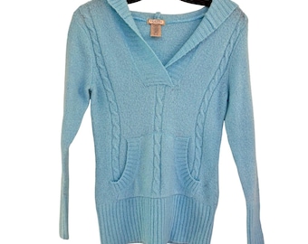 Maglione vintage Arizona anni 2000 Y2K da donna, azzurro con cappuccio e maniche lunghe, taglia M