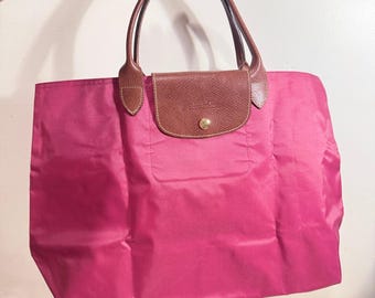 Borsa tote grande Longchamp da donna, rosa/marrone, anni 2000.