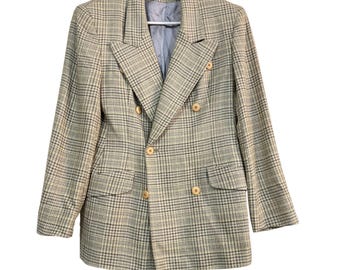 Vintage Burberrys Zweireihige Karierte Wolle Blazer Jacke 90s Taillierter Mantel 8