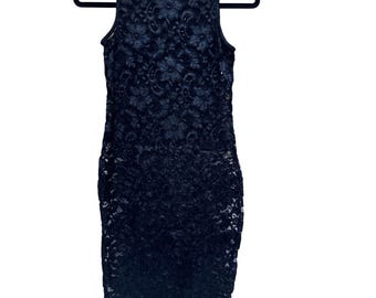 Vintage Boston Proper Women Black Floral Lace Bodycon Cocktail Dress Size 2