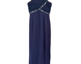 Vintage Ever Beauty Navy Perlen Chiffon- Abendkleid Maxikleid Elegant Gr. 12