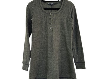 Betsey Johnson Black Label Womens Green Knit Henley Tunic Top Long Sleeve Size L