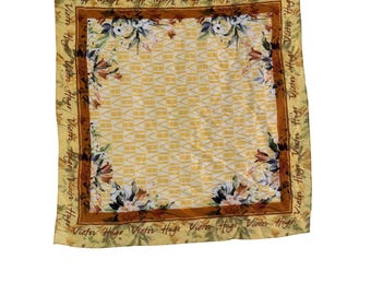 Vintage Victor Hugo Damen Blumen Seidenschal Gelb Botanisches Monogramm 60 cm
