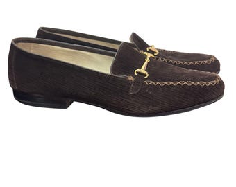 Vintage Patrizia Pancaldi Braun Samt Loafers Gold Bit Größe 8 B Italien