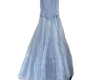 Vintage Lenovia Blue Corset Lace Up Tulle Ball Gown XS Made in USA Formal