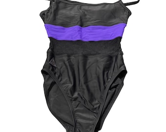Costume da bagno intero Speedo vintage nero e viola in rete, taglia 8
