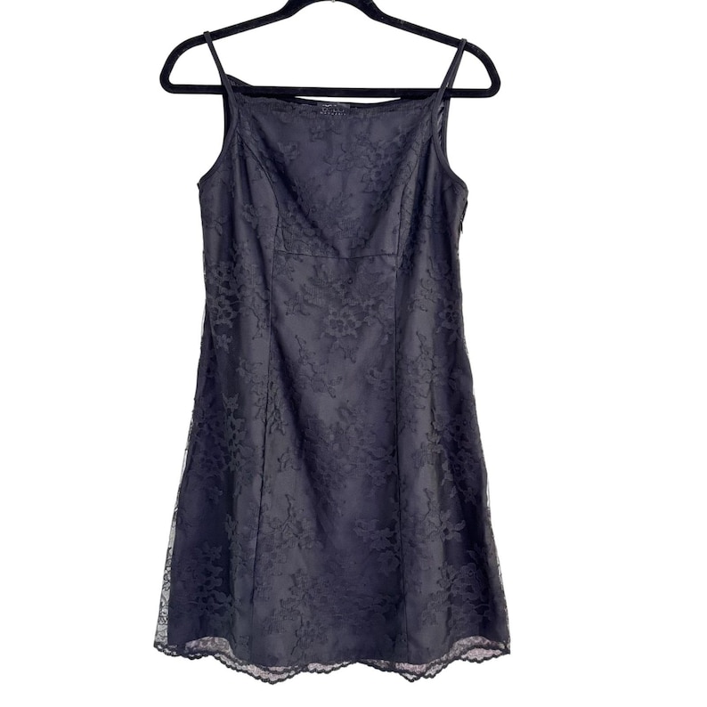 Vintage BCBG Max Azria Black Lace Slip Dress Mini Spaghetti Strap USA M image 1