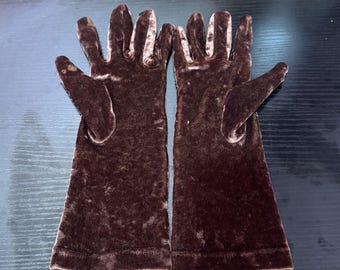 Vintage Banana Republic Made in Italy Women's Brown Velvet Long Gloves One Size