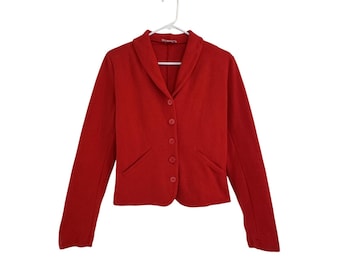 Vintage Agnès b. Paris Damen rote minimalistische strukturierte Schalkragenjacke klein