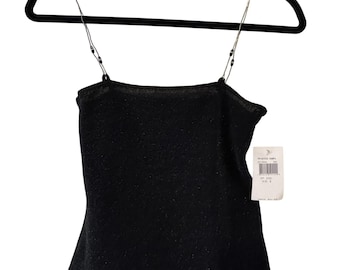 Vintage Rampage Womens Black Lurex Beaded Strap Y2K Party Cami Top Size S