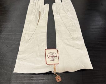 Vintage Pittards Handschuhe aus weißem Leder Neu mit Etikett Floral Cutwork Made in England Gr. 7