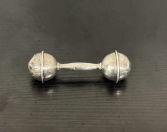 Vintage Tiffany & Co Sterling Silver Baby Rattle Dumbbell Toy 4.5 in