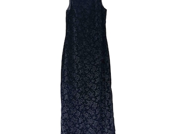 Abito lungo vintage Versus Gianni Versace da donna in velluto nero délavé, anni '90, Italia