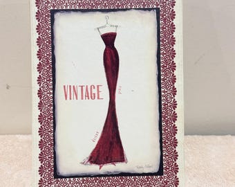 Set di biglietti d'auguri vintage Emily Adams del 2004 con abito bordeaux e tacchi (incompleto).