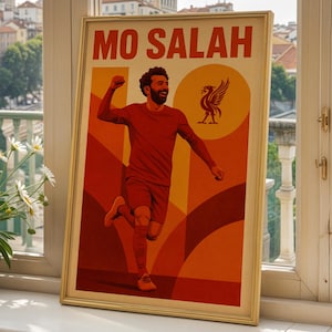 Mo Salah Poster | Liverpool FC Legend | Minimalist Wall Art | Retro LFC print | Egyptian King | Gift for Dad Brother Son