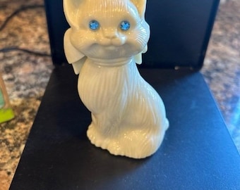 Vintage Avon Sweet Honesty Cat w/Bow & Blue Rhinestone Eyes Cologne Bottle Full