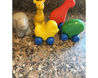 Vintage Little Tikes plastic dieren met wielen en dikke dieren Veel 5 jaren 90