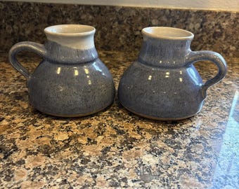 Vintage Art Pottery No Spill Wide Bottom Travel Coffee/Tea Mug Blue Glossy