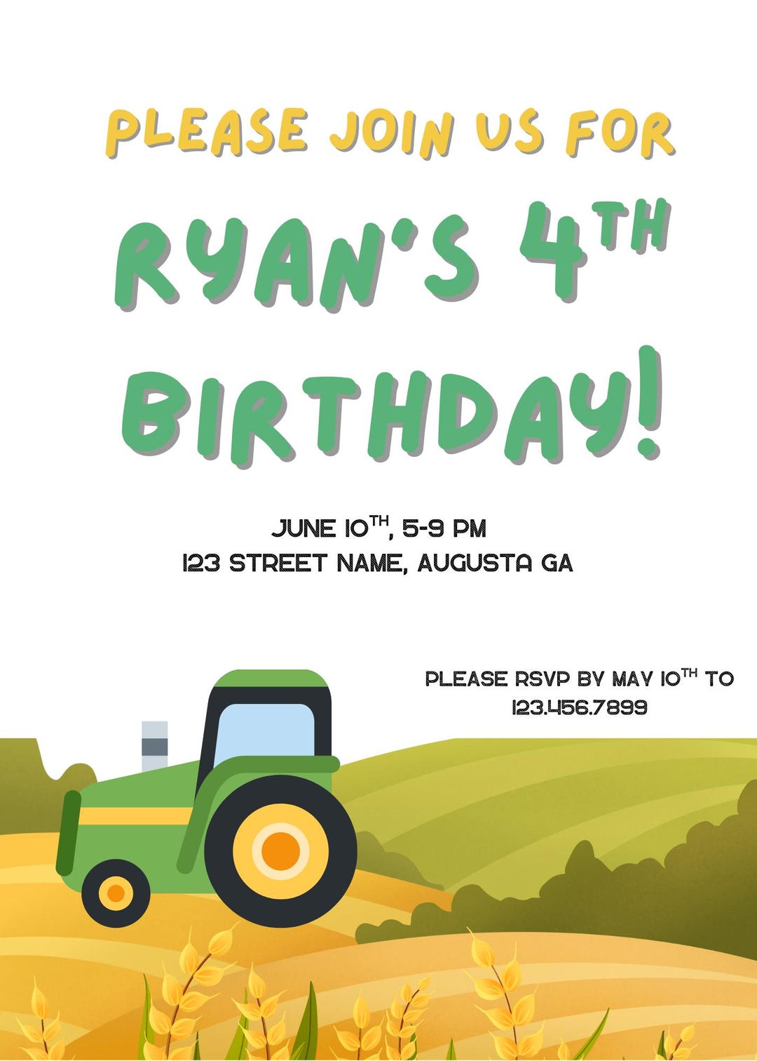 Tractor Birthday Invitation | Farm Birthday Party | Editable Printable ...