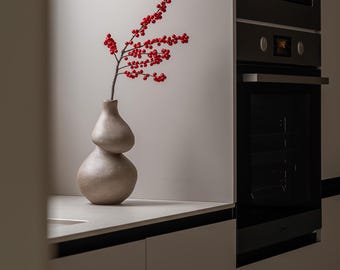 Vaso in ceramica / Vaso testurizzato fatto a mano / Vaso scultura decorativo / Arredamento moderno e organico per la casa / Forma unica di zucca