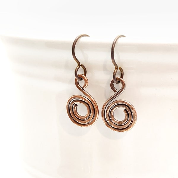 024 Copper Niobium Hammered Spiral Hypoallergenic Earrings