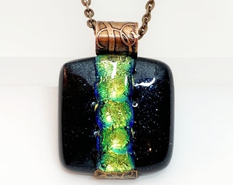 007 Antiker Kupfer Dichroic Glas Anhänger mit Kette