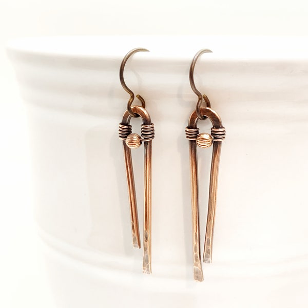 021 Copper Niobium Freeform Dangle Wrapped Hypoallergenic Earrings