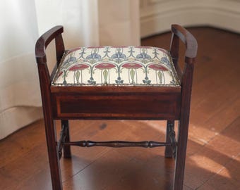 Vintage Piano Stool with Lift-Up Storage Seat  – Upholstered in Charles Rennie Mackintosh Upholstery