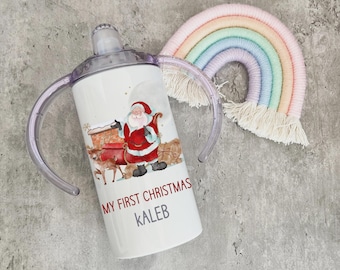 Vaso con boquilla personalizado para mi primera Navidad / Vaso con nombre personalizado para bebé / Regalo para la primera Navidad / Vaso de entrenamiento para niños pequeños / Recuerdo navideño