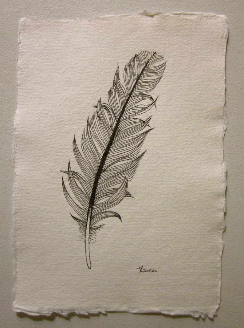 Another messy black feather original ink drawing Etsy