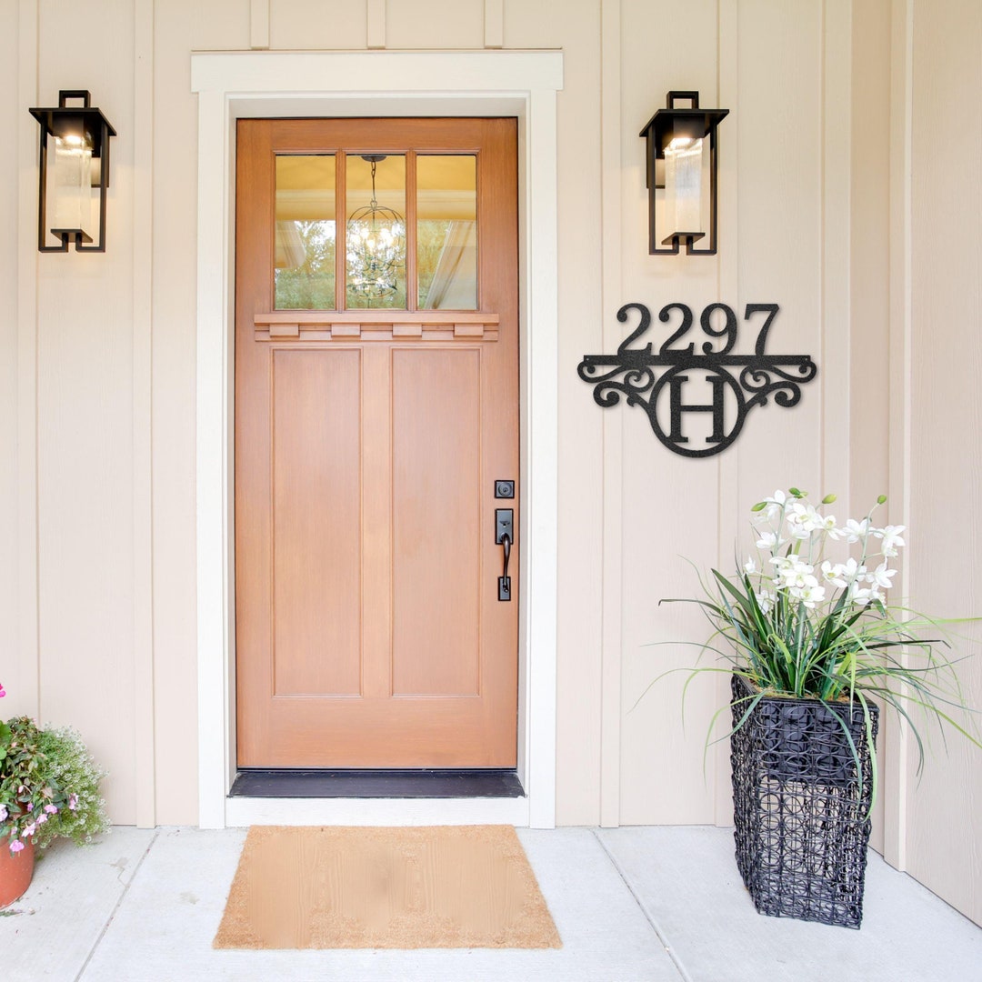 Custom Address Monogram Metal Sign, Metal House Number Sign, Address ...